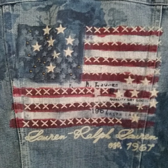 Ralph Lauren Blue Jean Jacket with American Flag Design - Picture 2 of 5